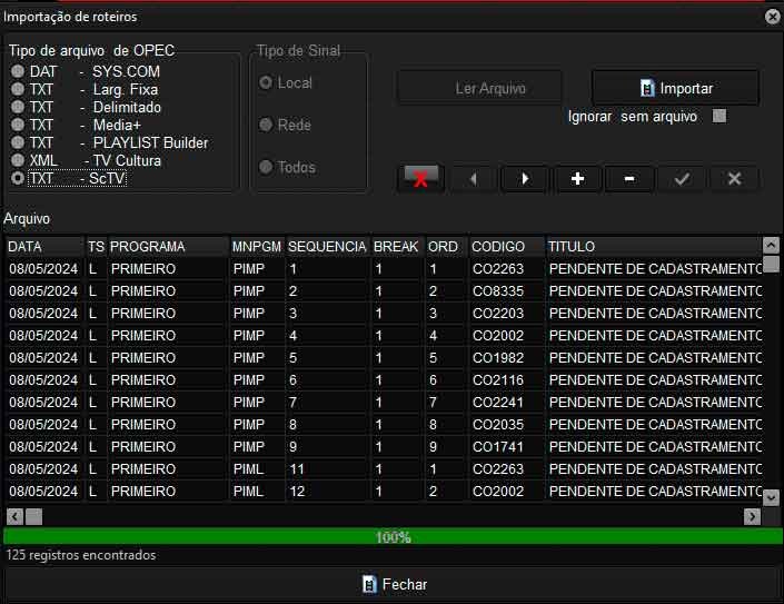 Importação de roteiros tvplay